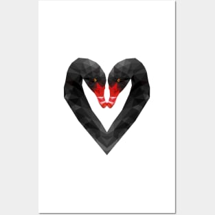 Geometric Black Swan Heart Posters and Art